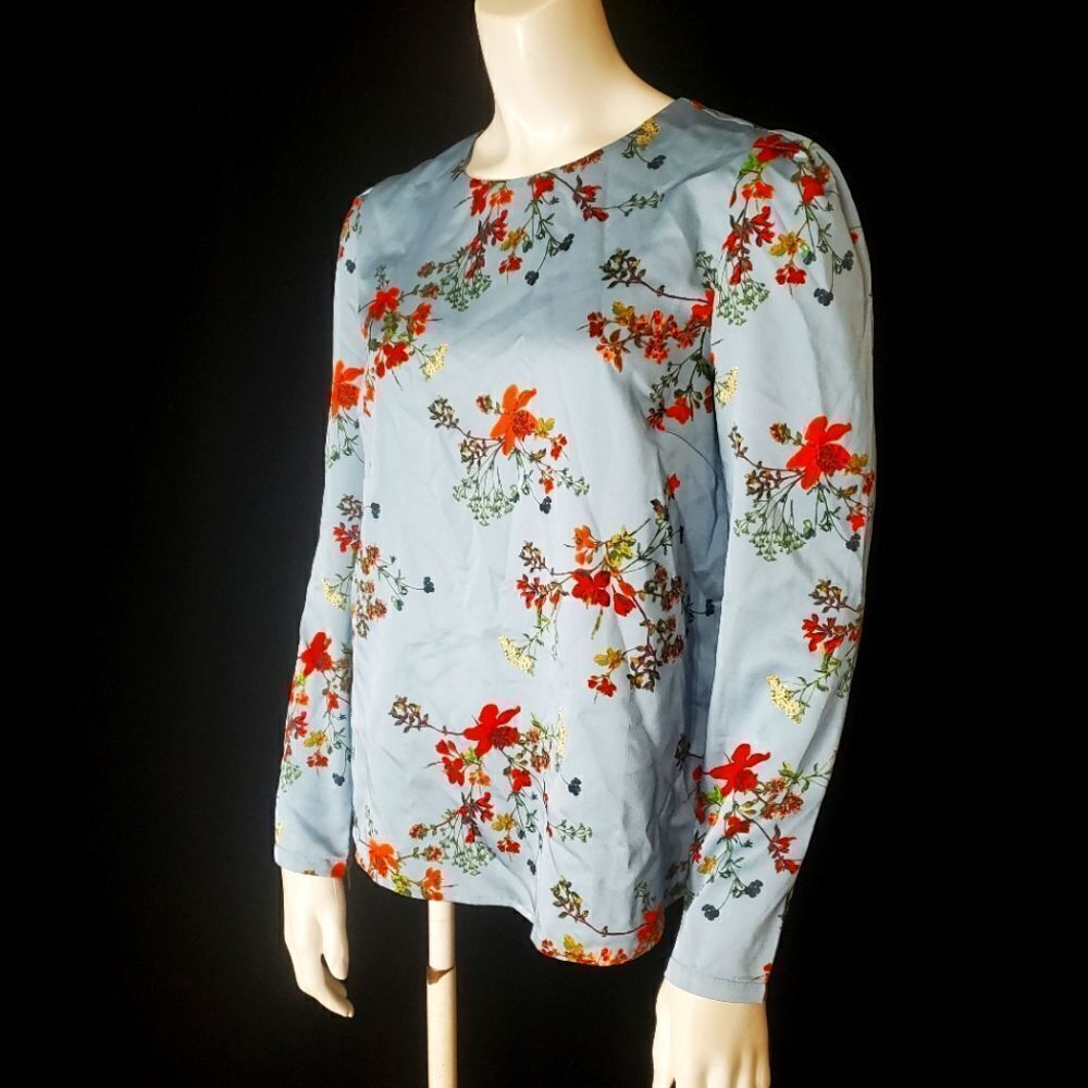 Honey Punch Blue Floral Long Sleeve Top